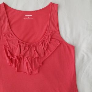 Ruffled Scoop Neck Cotton Tank in Coral